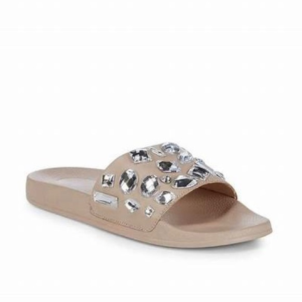 NEW RENVY NEW Leather Embellished Nude Slides